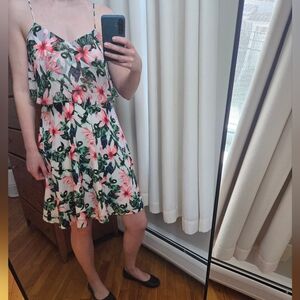 Vince Camuto Pink and Green Floral Midi Dress